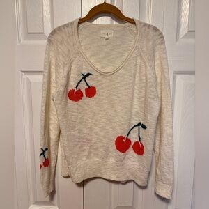 Lou & Grey Cherry Patterned Off White Sweater - please see size comment